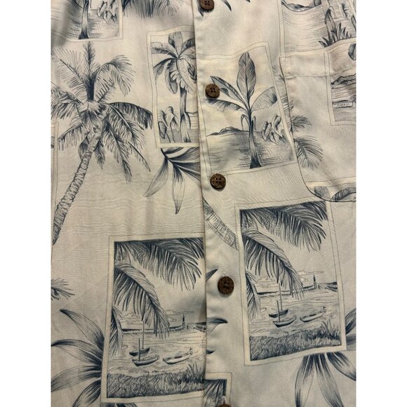 Tommy Bahama 100% Silk Hawaiian Shirt With Palm & Beach Print Short Sleeve XL - Picture 5 of 5